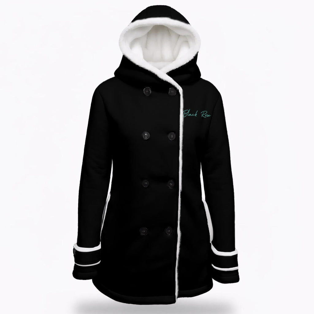 All-Over Print Women's Hooded Double-Breasted Winter Coat With Fleece