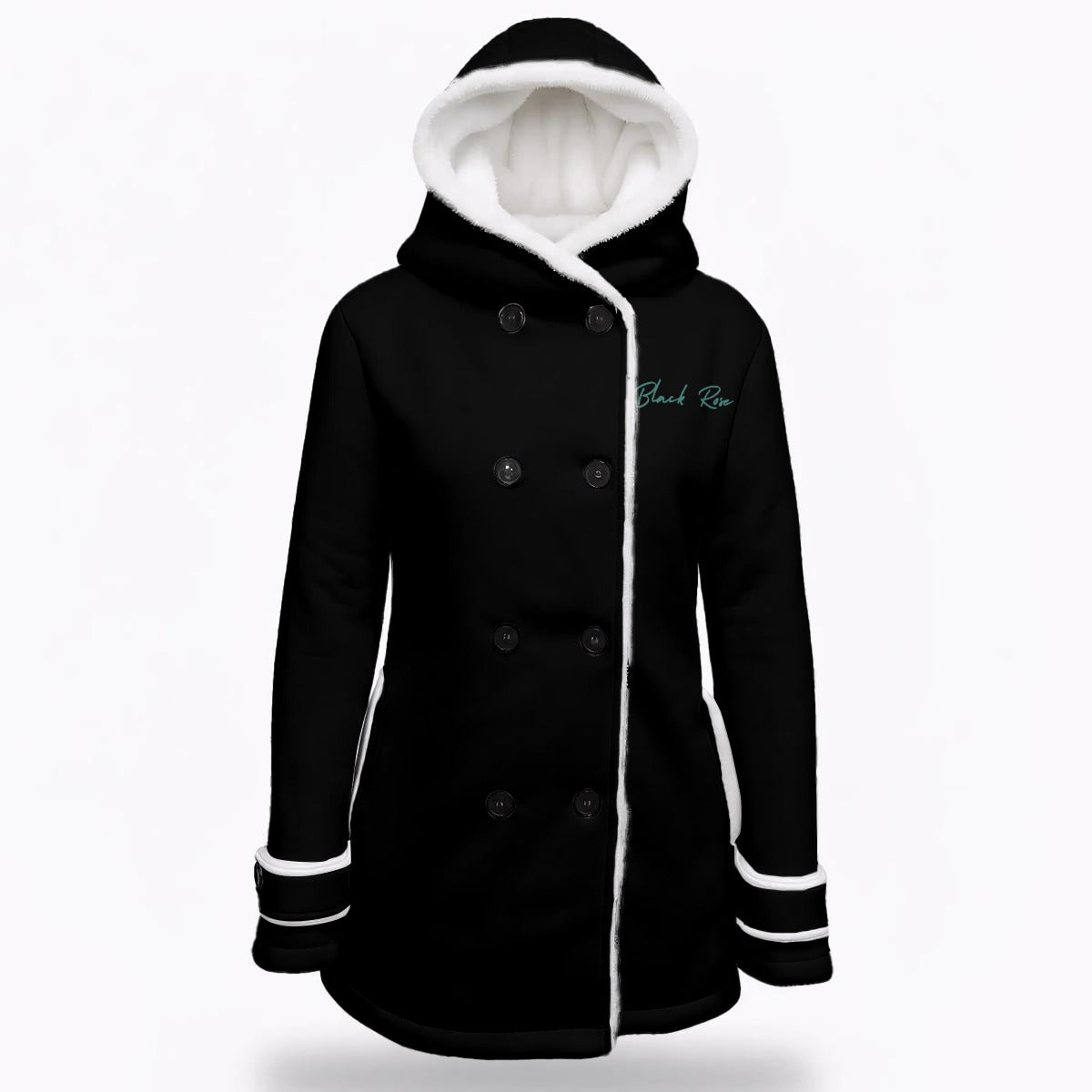 All-Over Print Women's Hooded Double-Breasted Winter Coat With Fleece