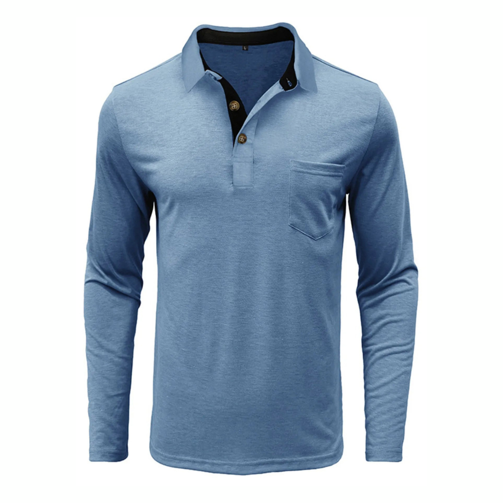 Men's Full Size Button Detail Long Sleeve Polo Plus Size