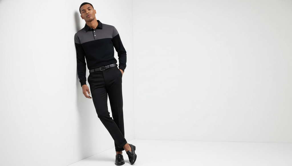 Men's Collared Neck Contrast Long Sleeve Polo