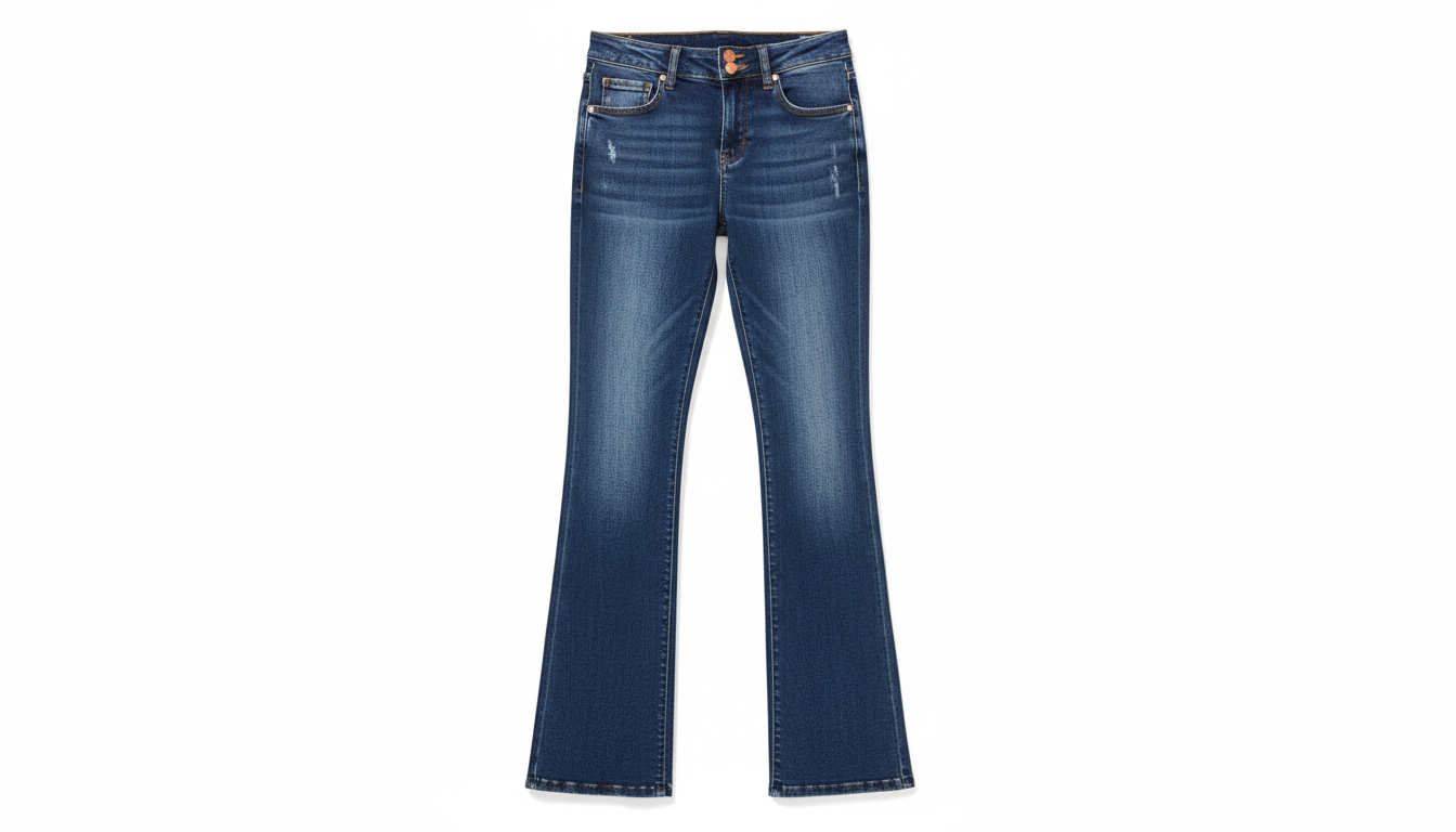 RISEN High Rise Flare Jeans With Seam Detail Waistband