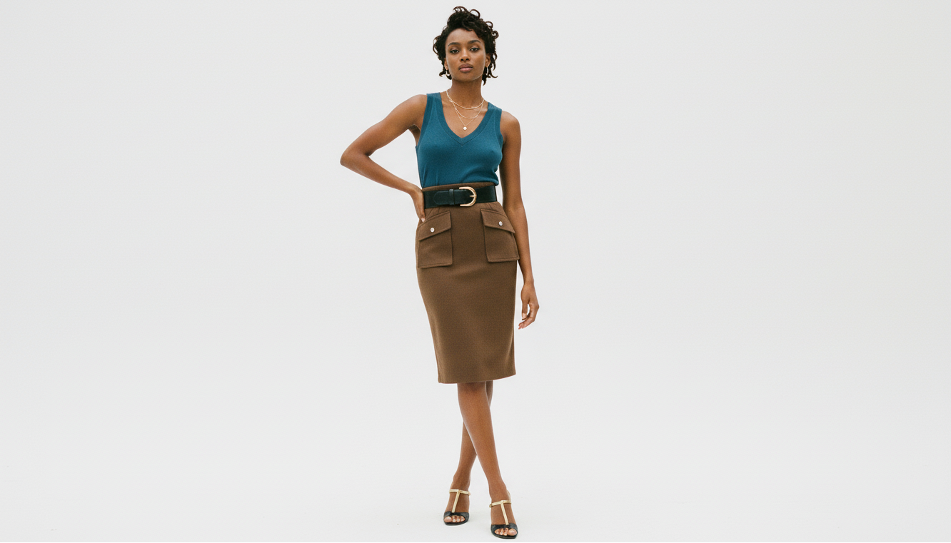 Elastic Waist Skirt with Pockets