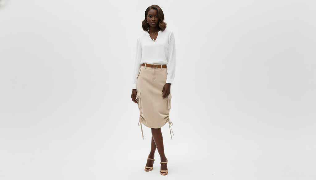 Drawstring Denim Cargo Skirt