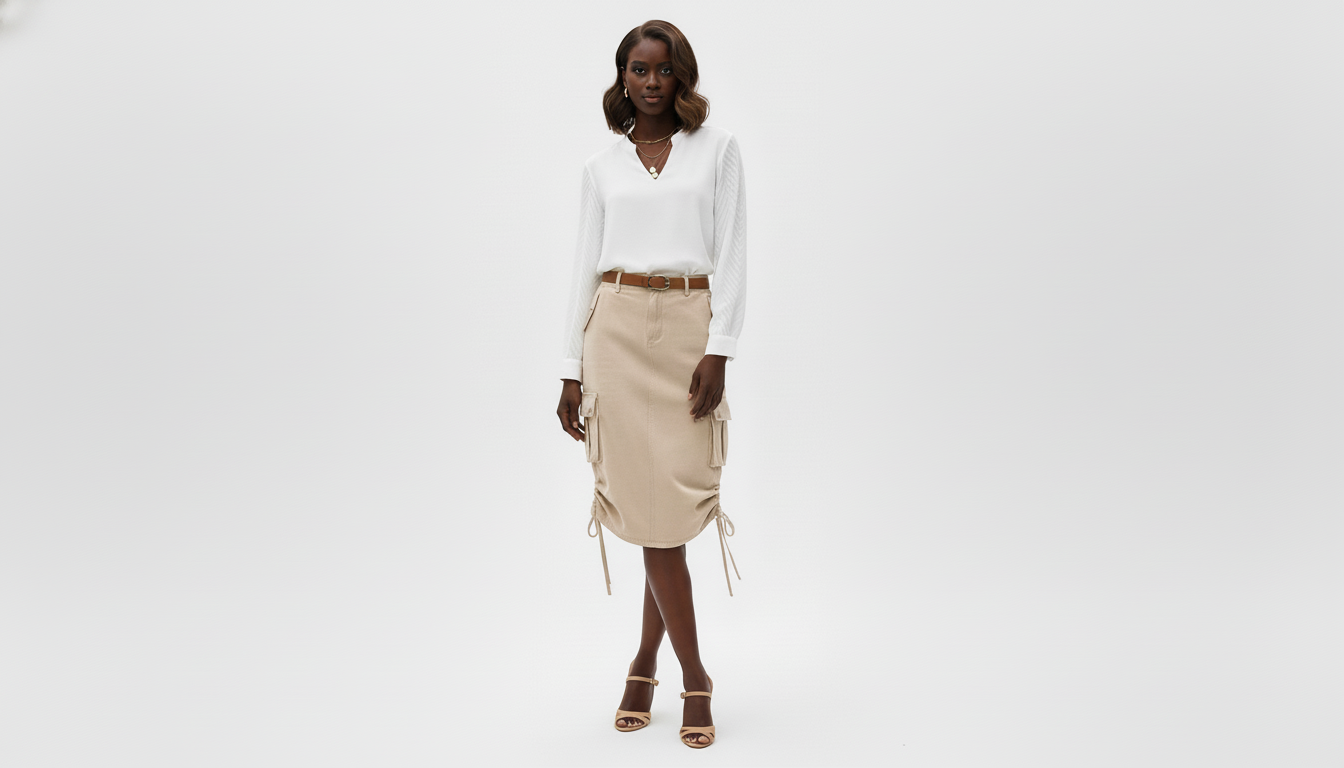 Drawstring Denim Cargo Skirt