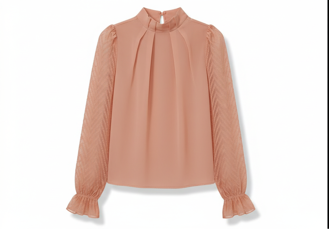 Mock Neck Flounce Sleeve Blouse