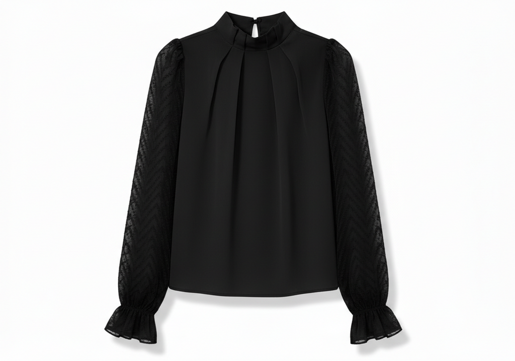 Mock Neck Flounce Sleeve Blouse