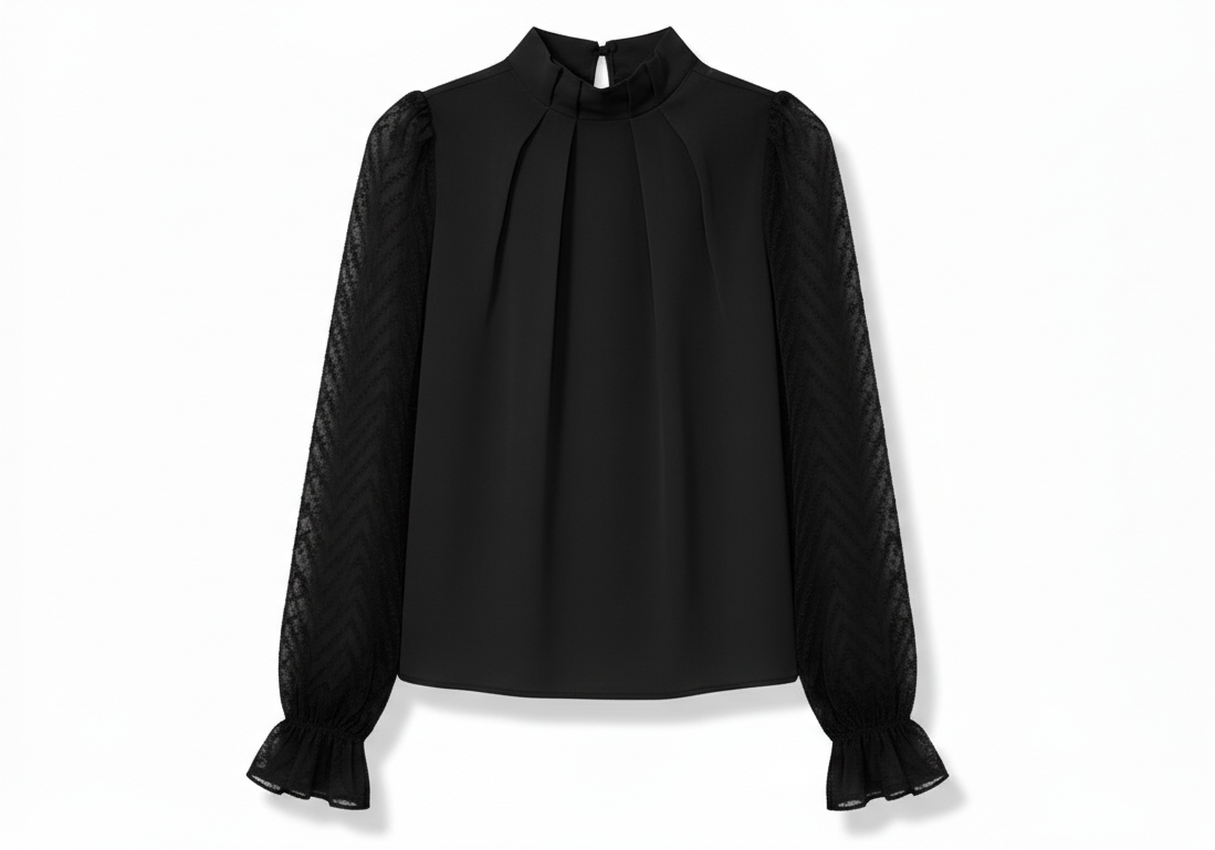 Mock Neck Flounce Sleeve Blouse