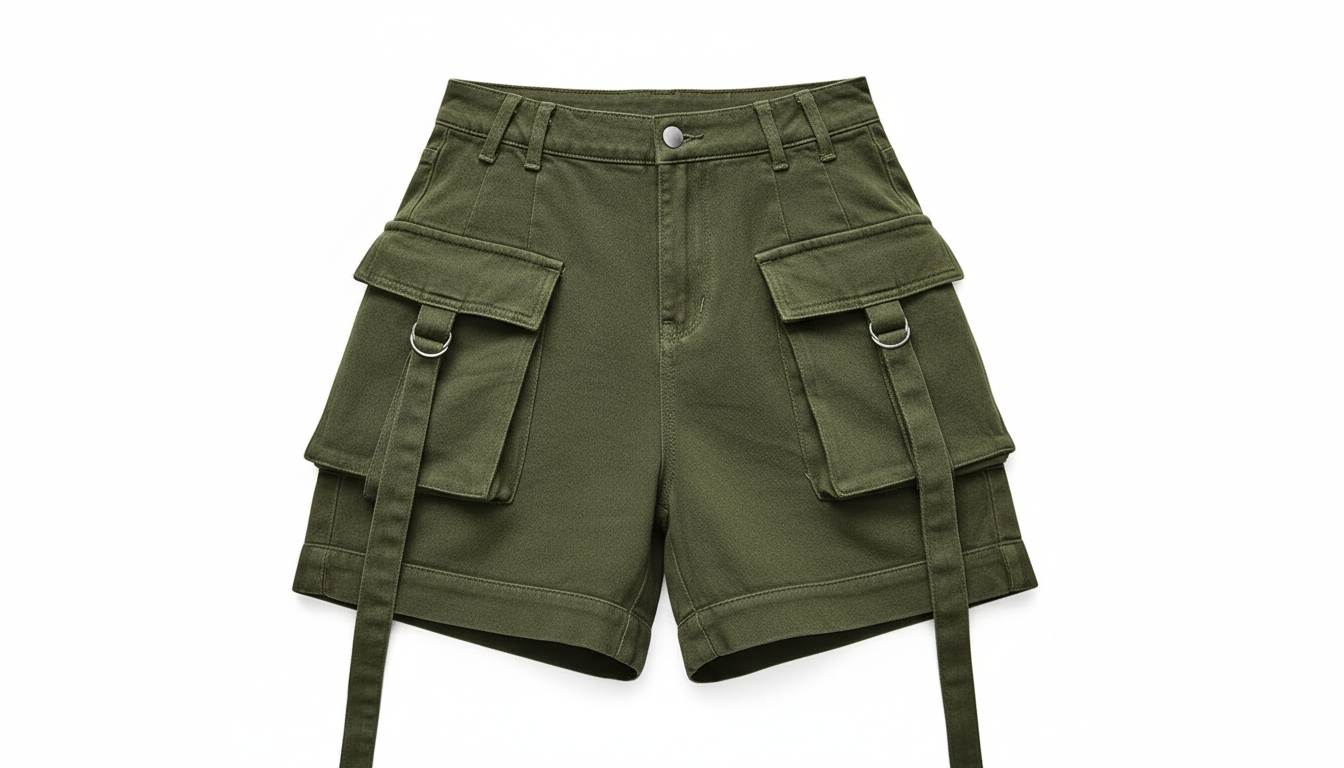 High Waist Denim Cargo Shorts