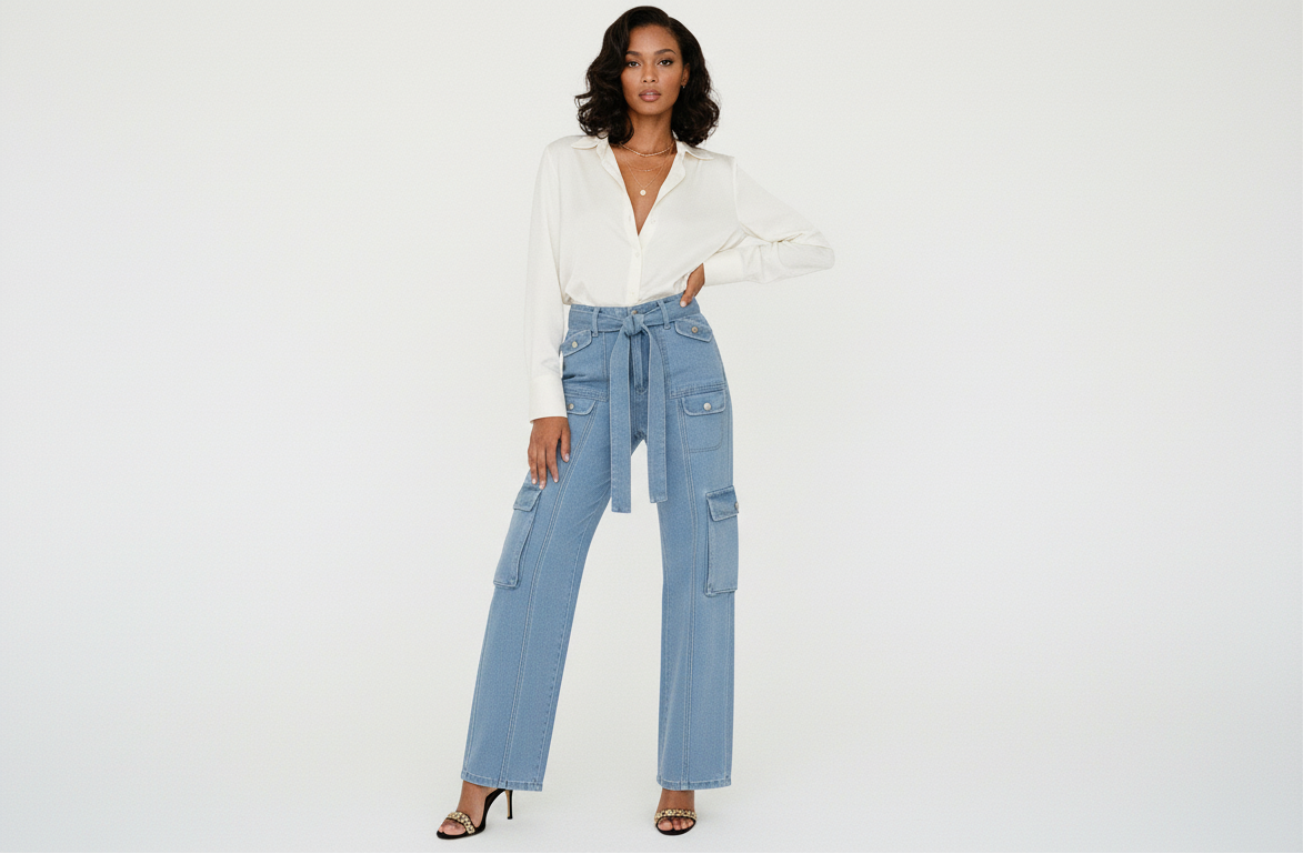 High-Waisted Multi-Pocket Cargo Jeans