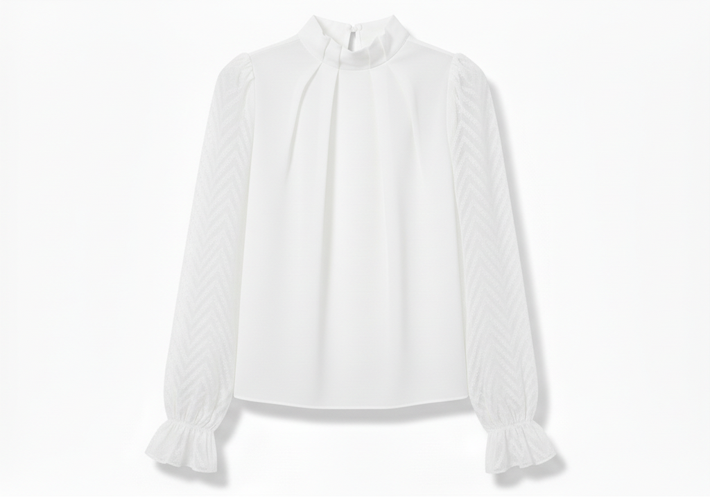 Mock Neck Flounce Sleeve Blouse