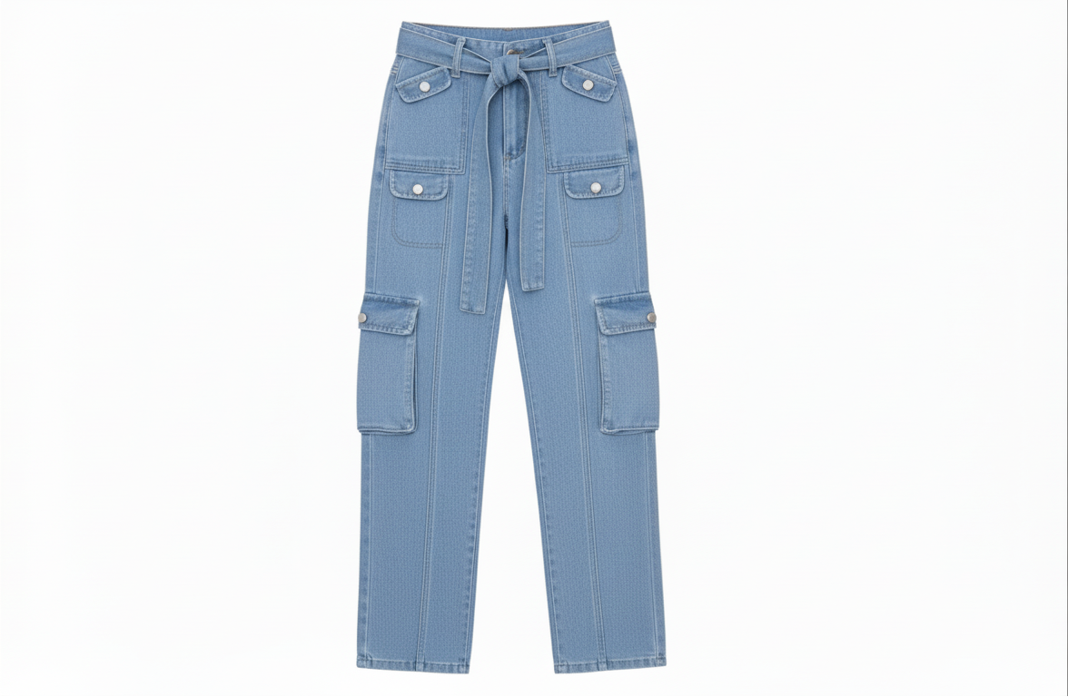 High-Waisted Multi-Pocket Cargo Jeans