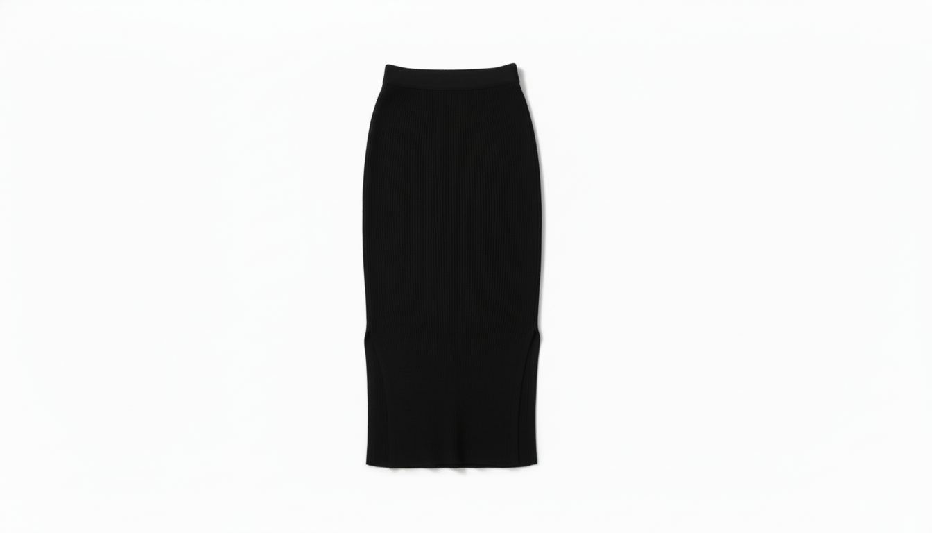 Ribbed Side Slit Midi Skirt