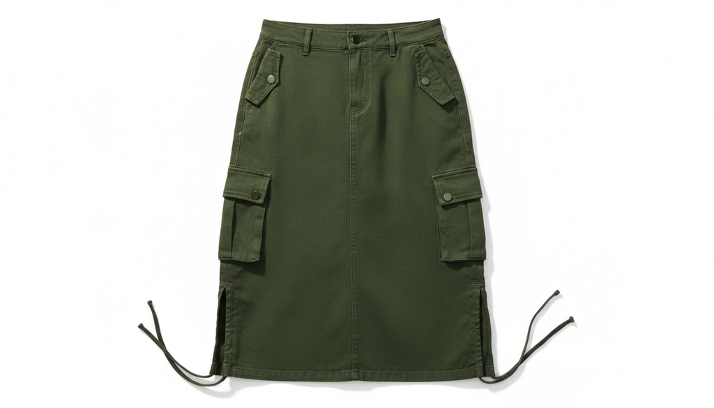 Drawstring Denim Cargo Skirt