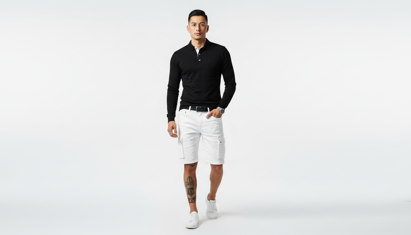 Men's Full Size Button Detail Long Sleeve Polo Plus Size
