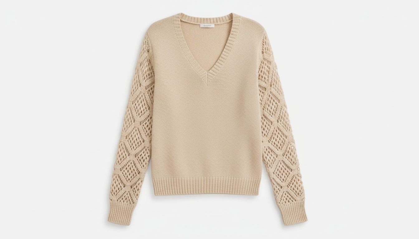 V-Neck Crochet Sleeve Sweater