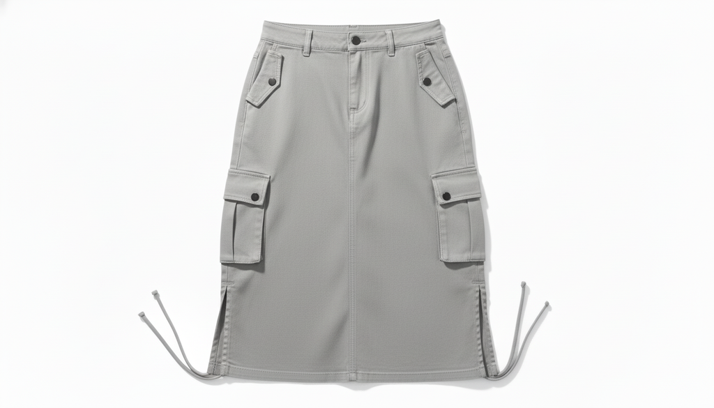 Drawstring Denim Cargo Skirt