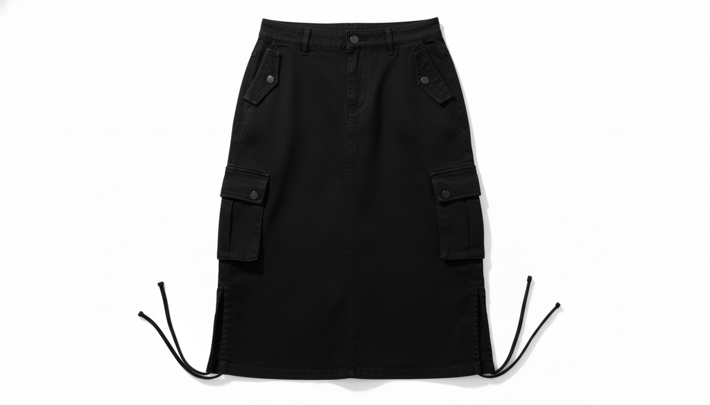 Drawstring Denim Cargo Skirt