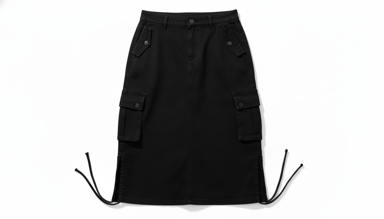 Drawstring Denim Cargo Skirt