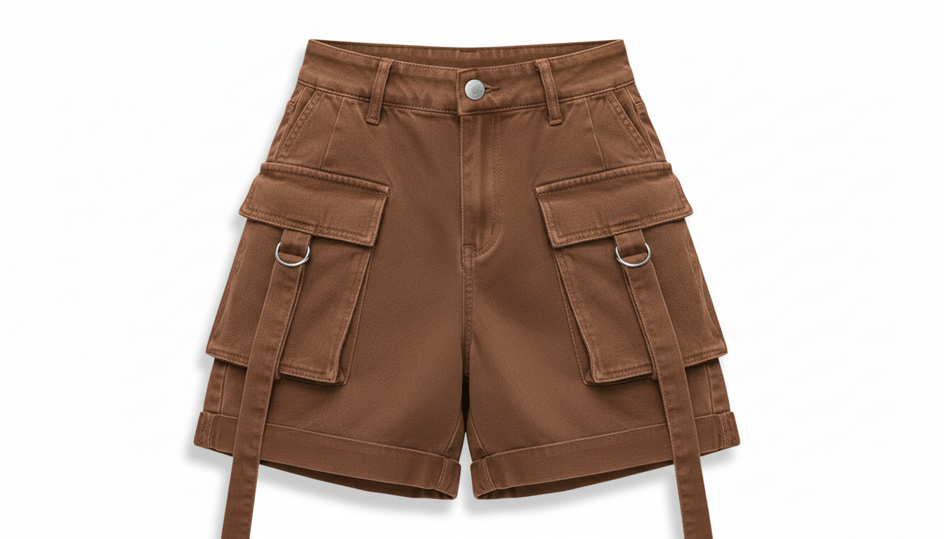 High Waist Denim Cargo Shorts