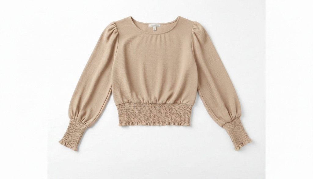 Smocked Waist Round Neck Blouse