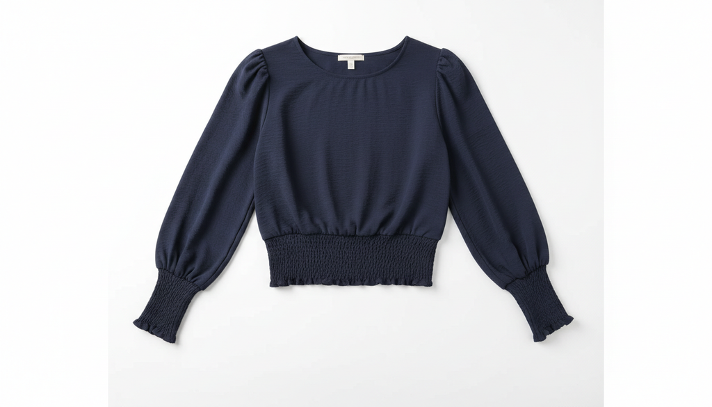 Smocked Waist Round Neck Blouse