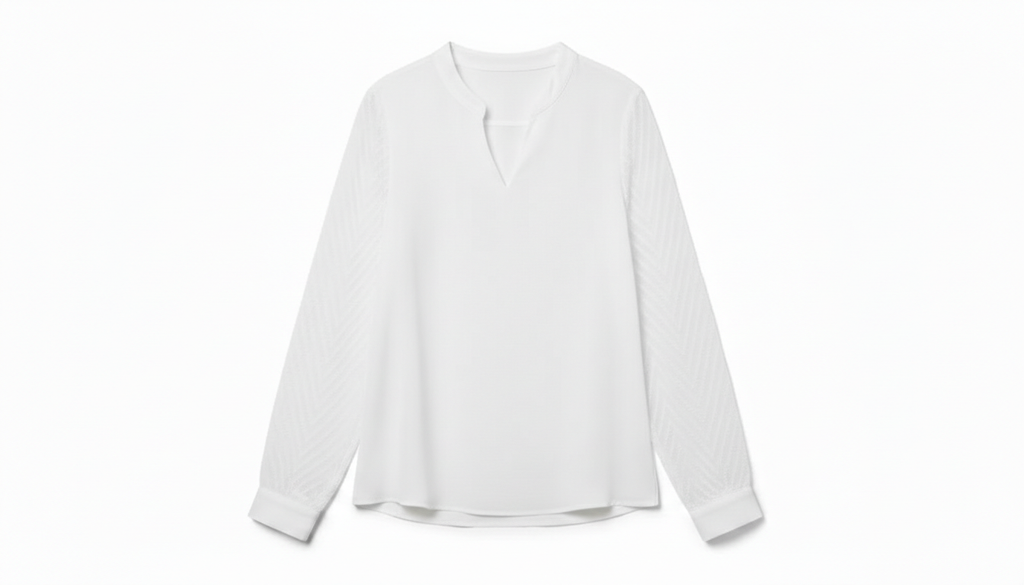 Sheer Sleeve V-Neck Blouse