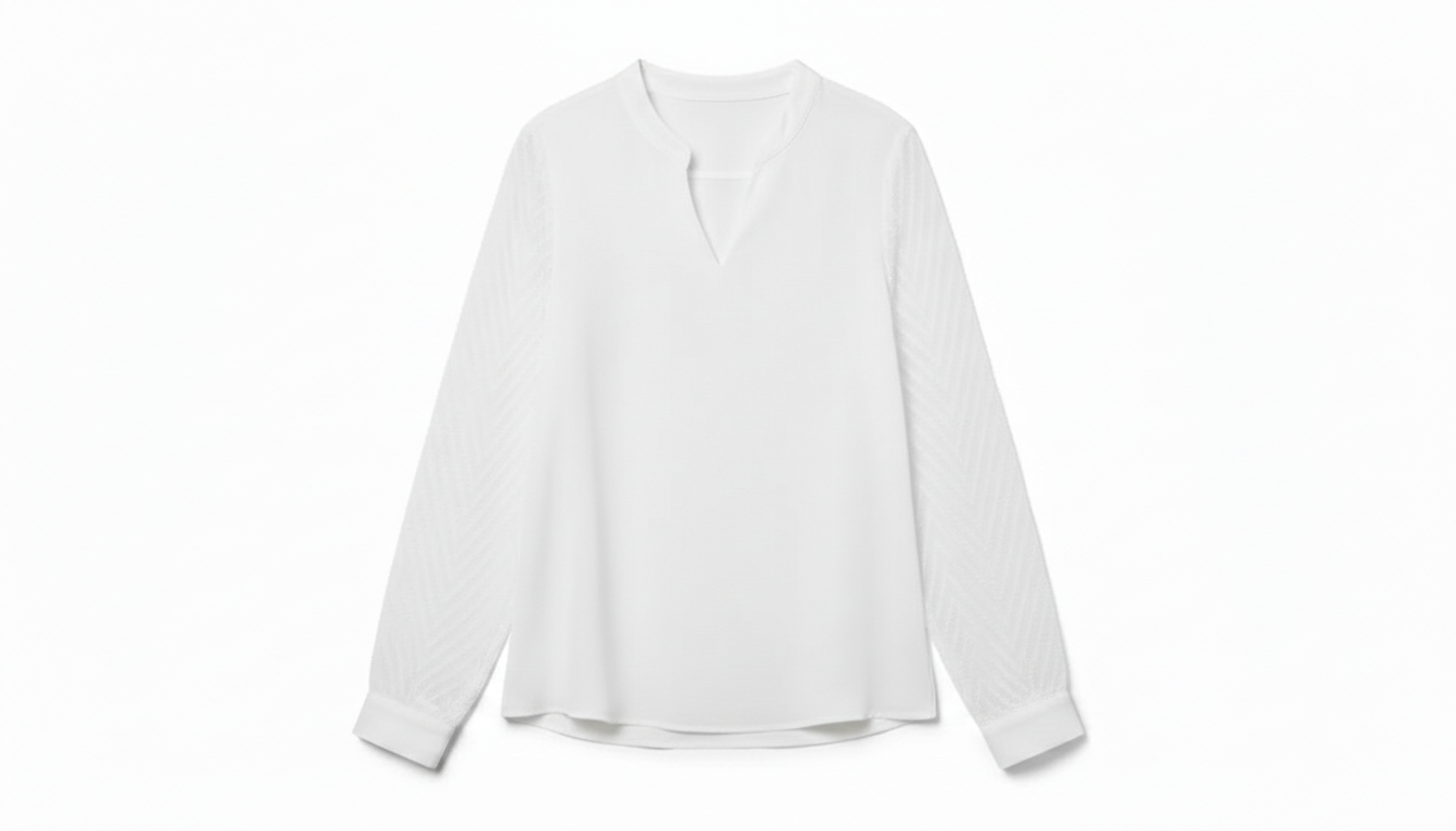 Sheer Sleeve V-Neck Blouse