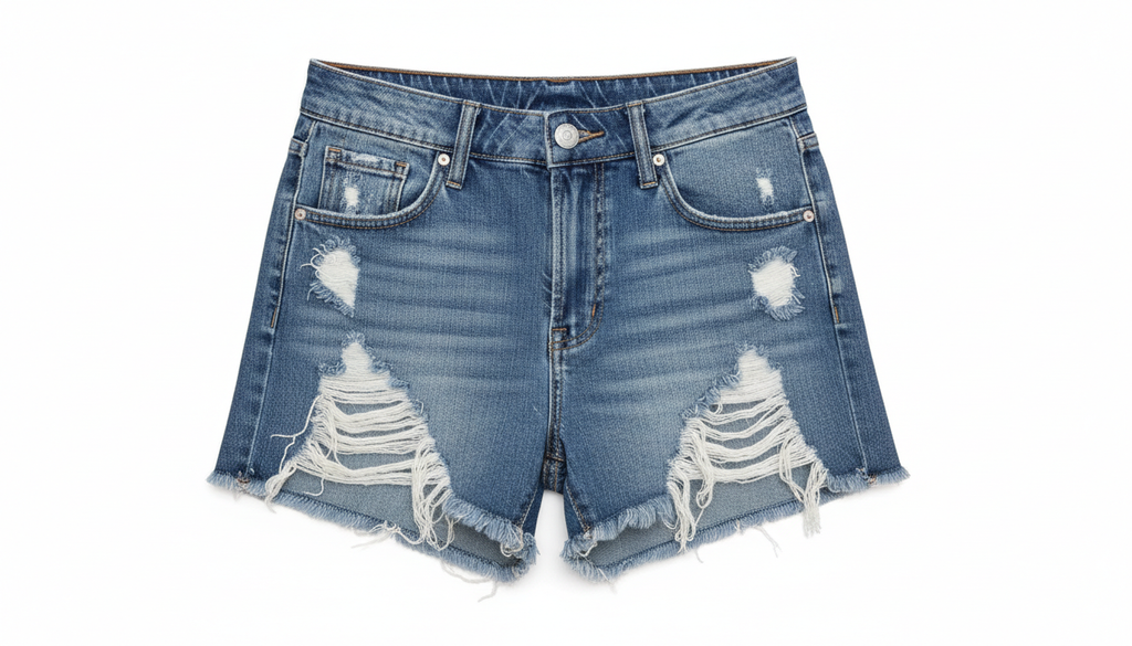 Distressed High Waisted Denim Shorts