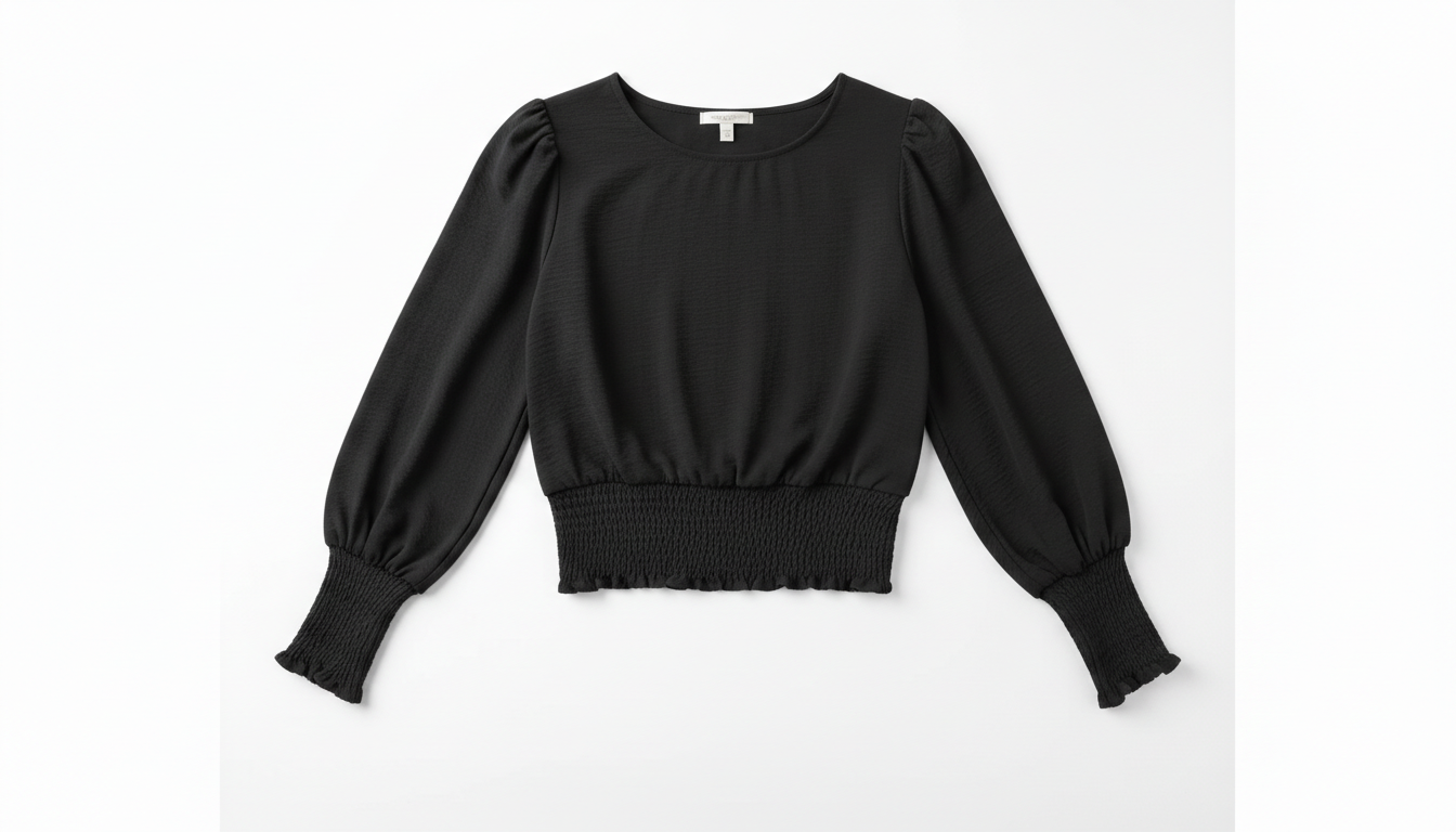 Smocked Waist Round Neck Blouse