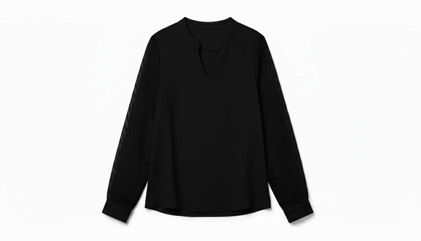 Sheer Sleeve V-Neck Blouse