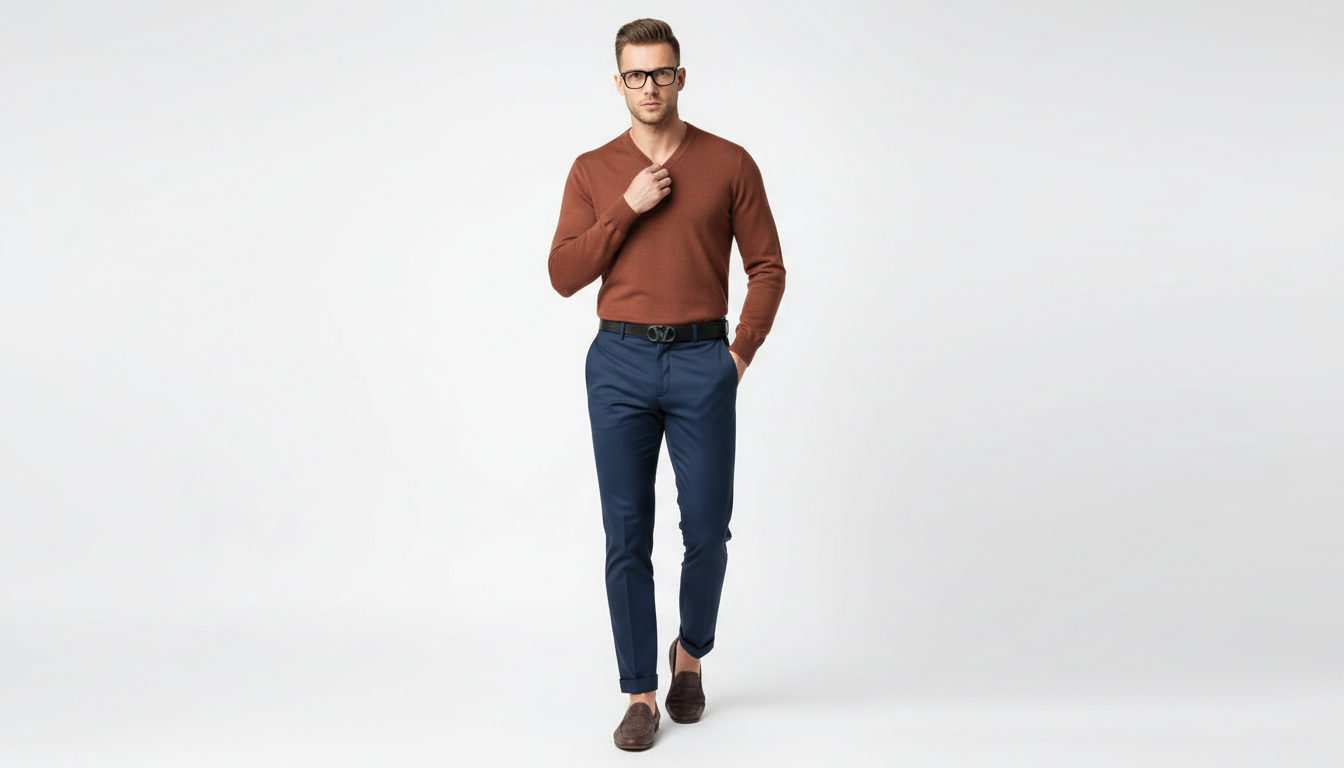 Men's Ribbed Hem V-Neck Long Sleeve Sweater