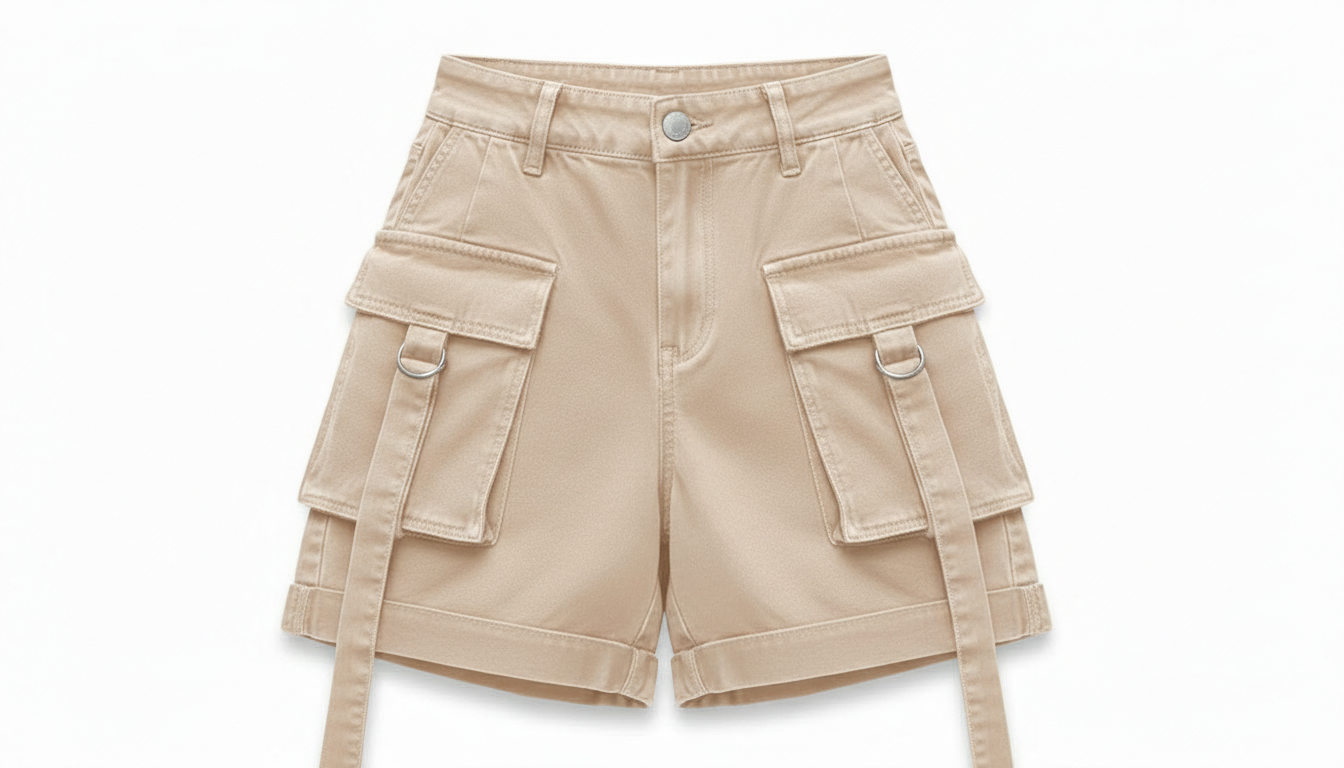 High Waist Denim Cargo Shorts