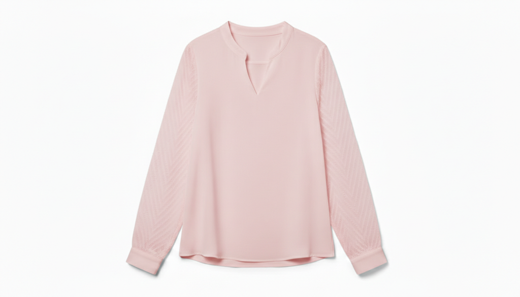 Sheer Sleeve V-Neck Blouse