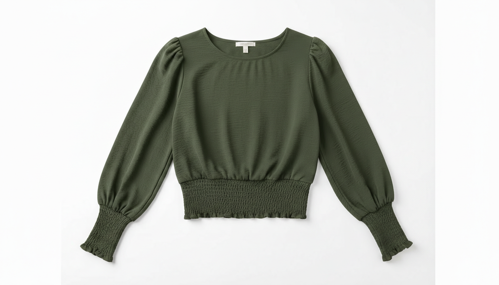 Smocked Waist Round Neck Blouse