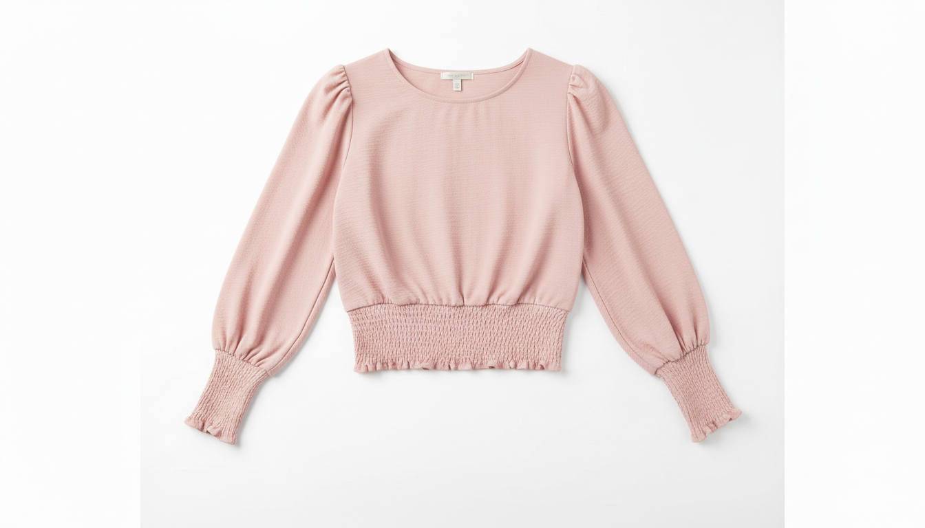 Smocked Waist Round Neck Blouse