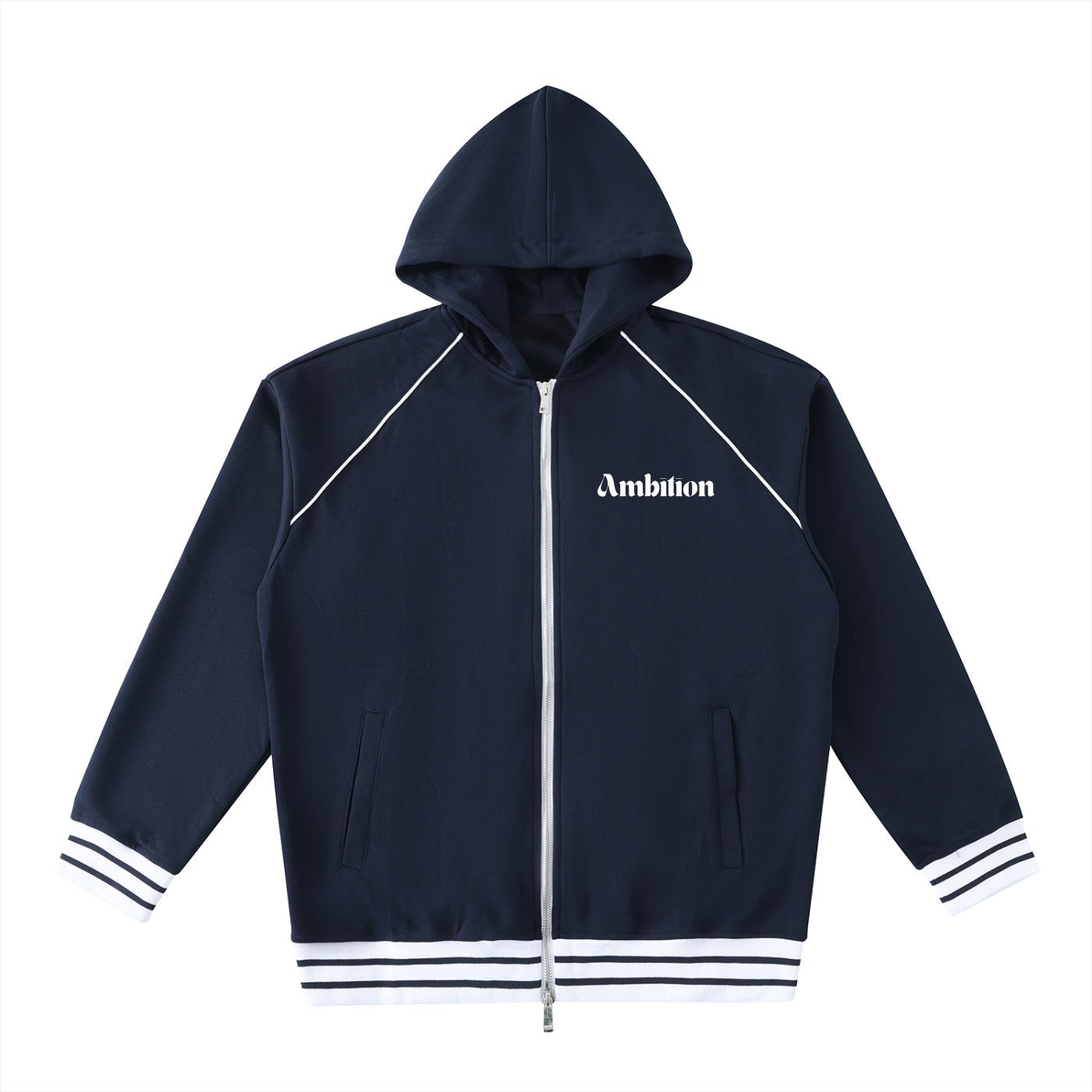 Ambition Striped Trim Zip-Up Hoodie